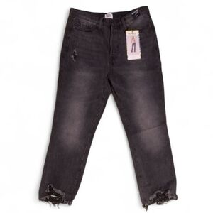 Simple Society Super High Rise Distressed Frayed Crop Straight Leg Black Jeans